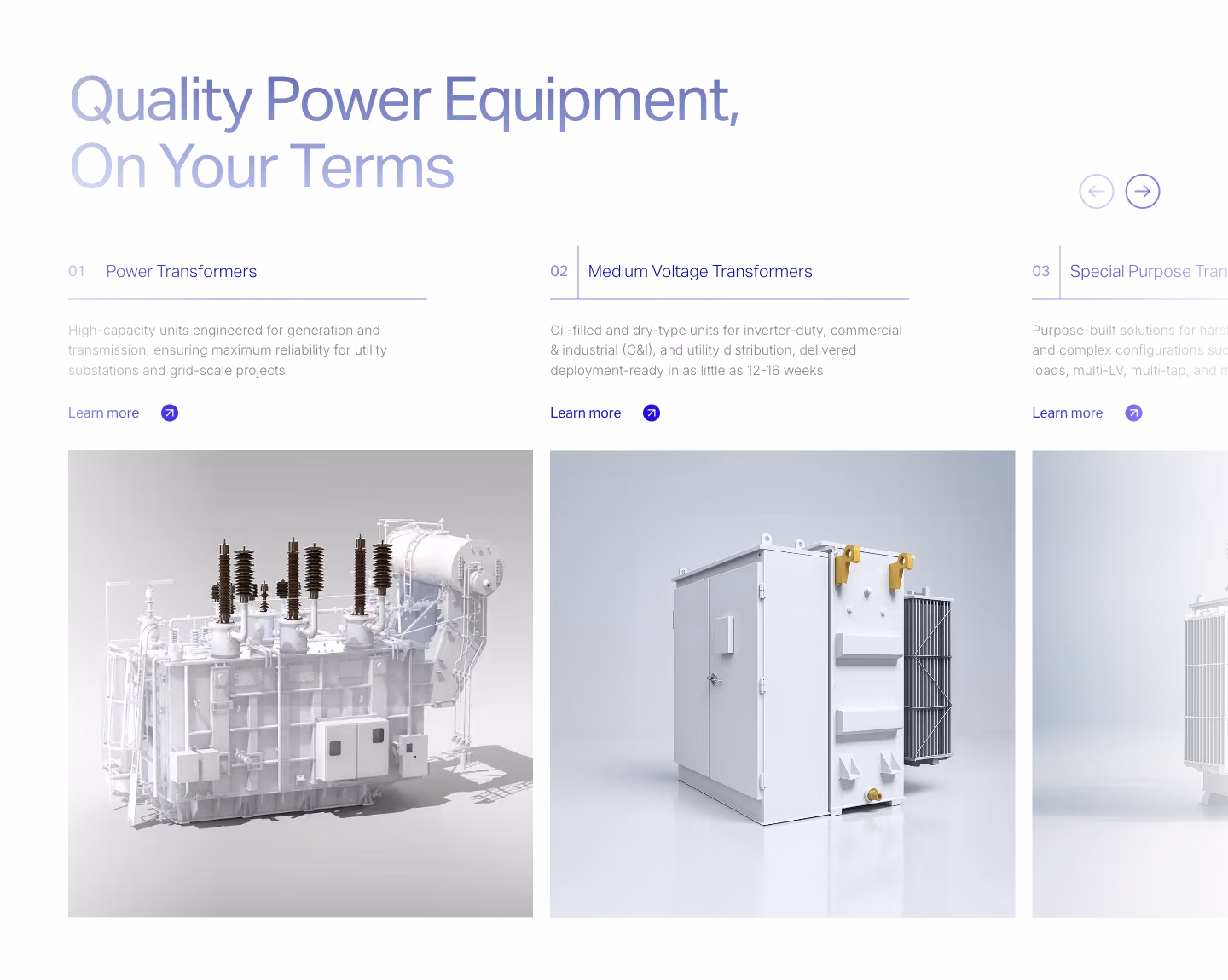 Ayr Energy website, the product range, each unit rendered rather than photographed