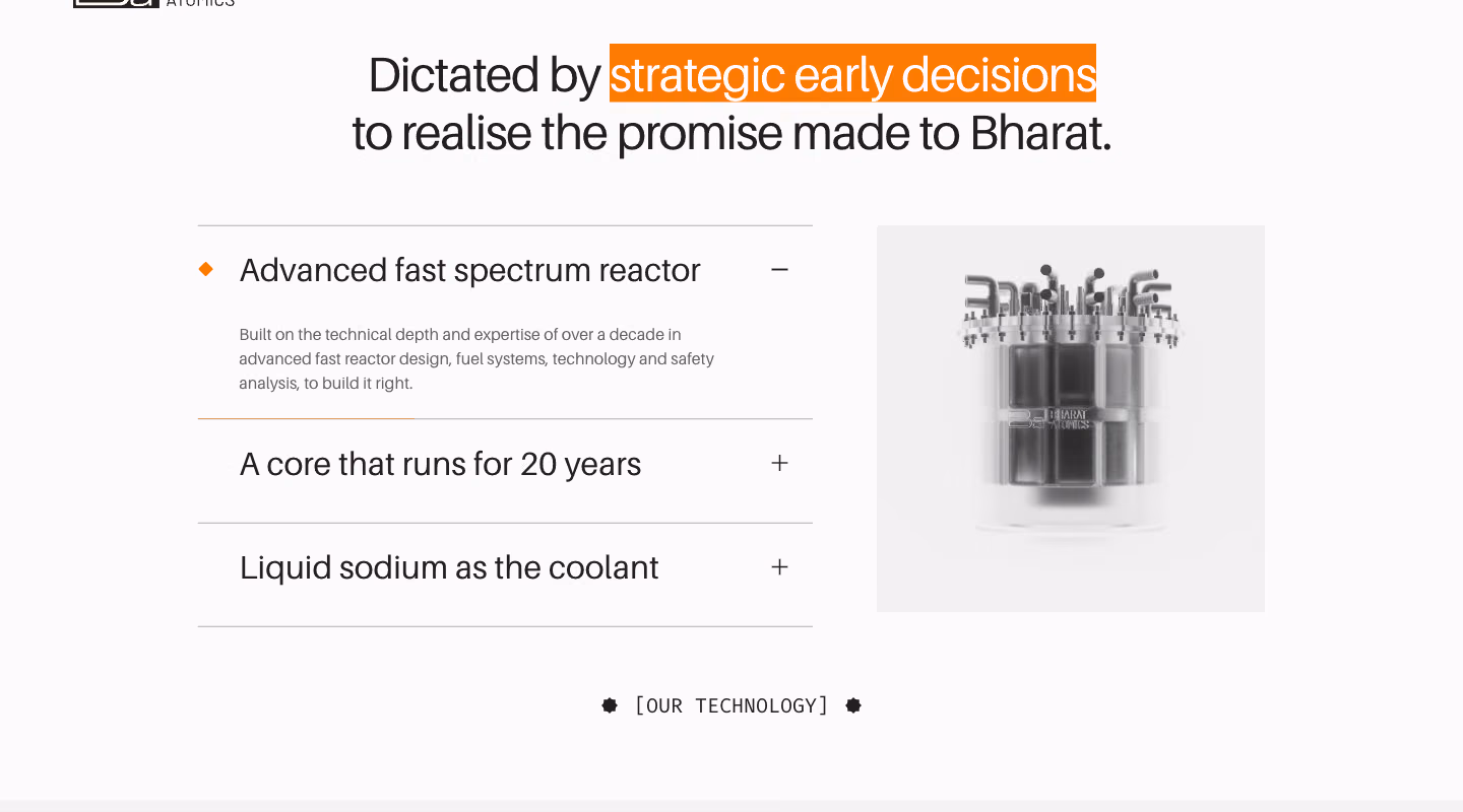 Bharat Atomics website, the technology, one decision per row