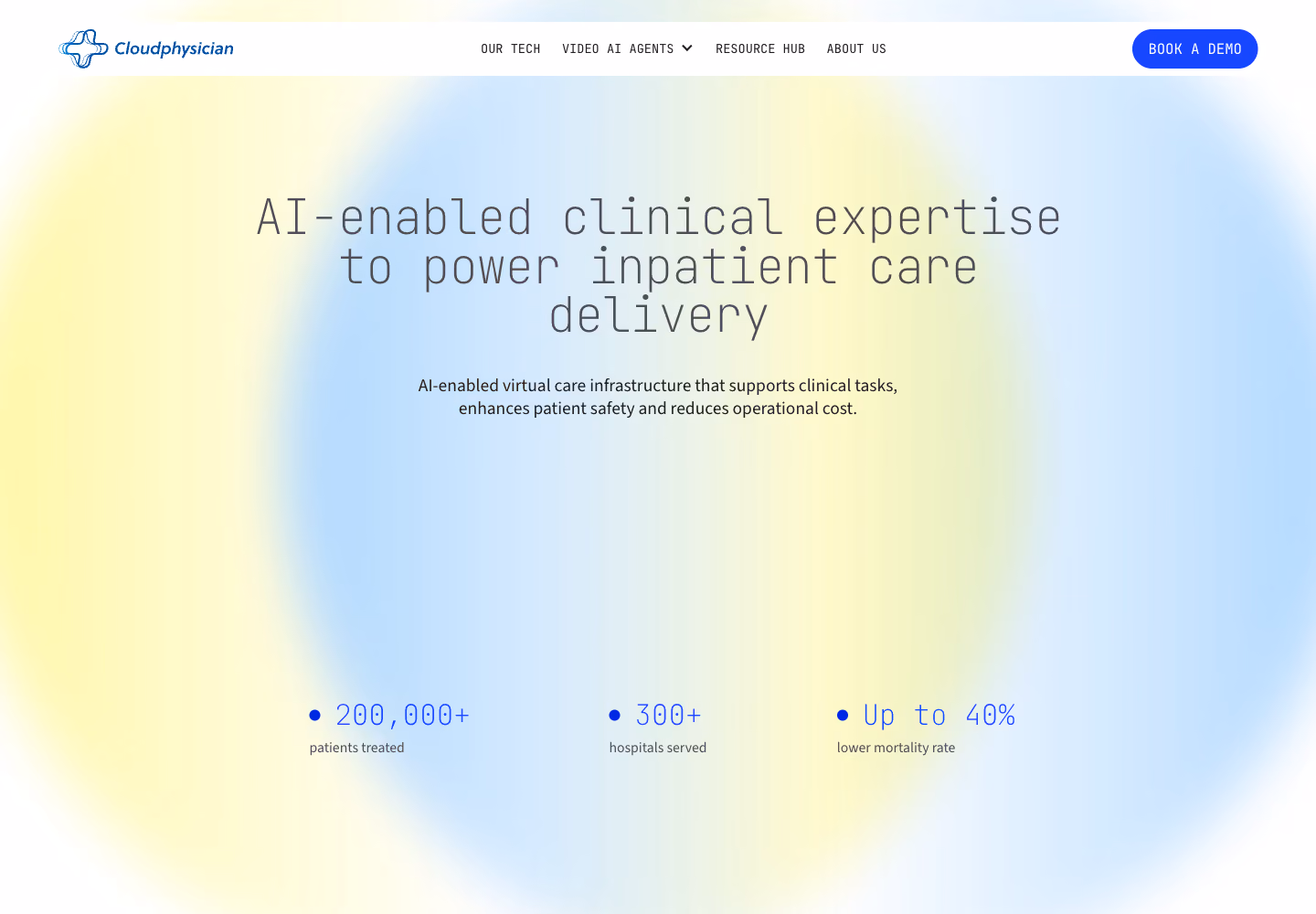 Cloudphysician website, the home page, with the numbers stated up front