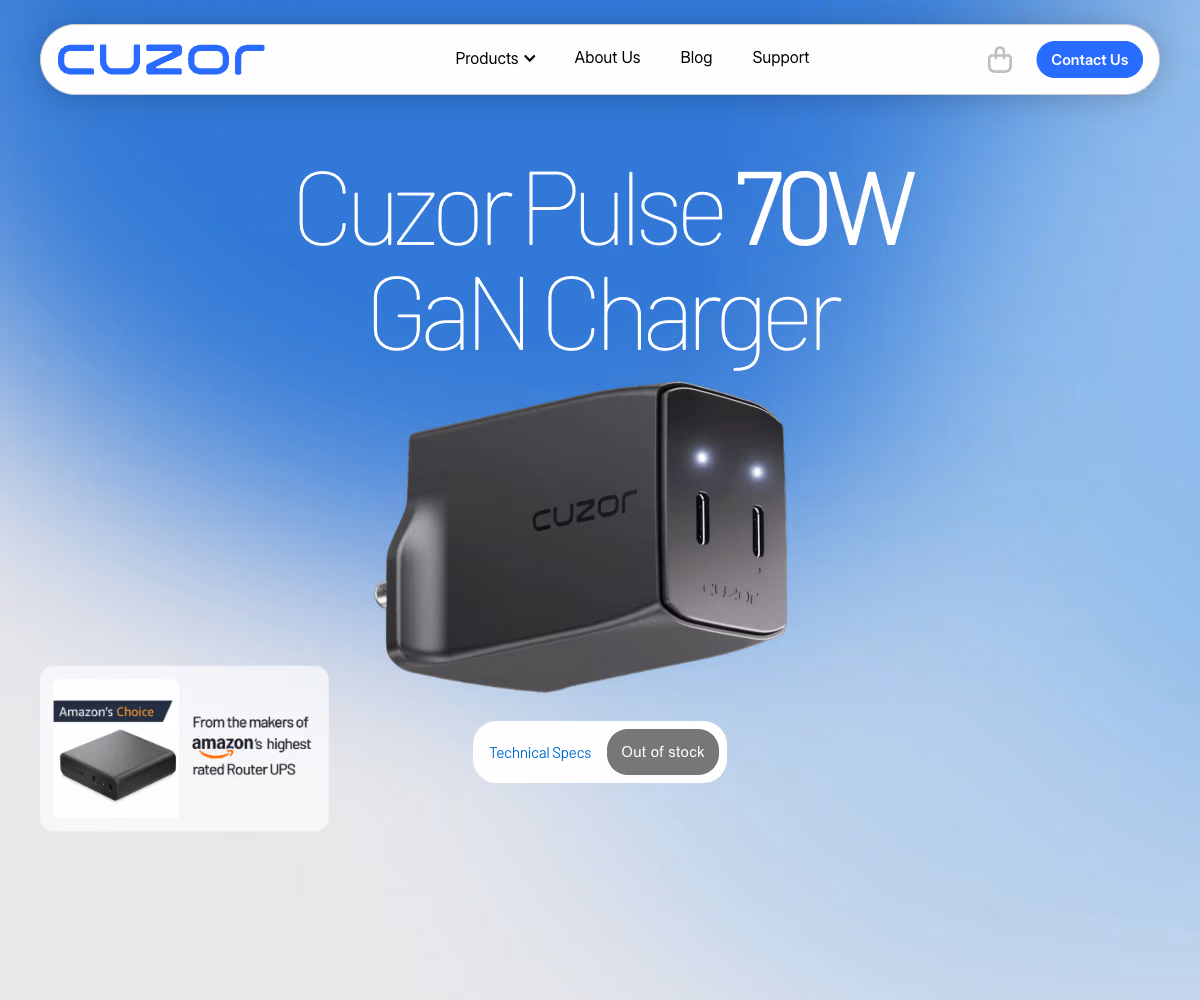 Cuzor website, the product page, which is the page we built