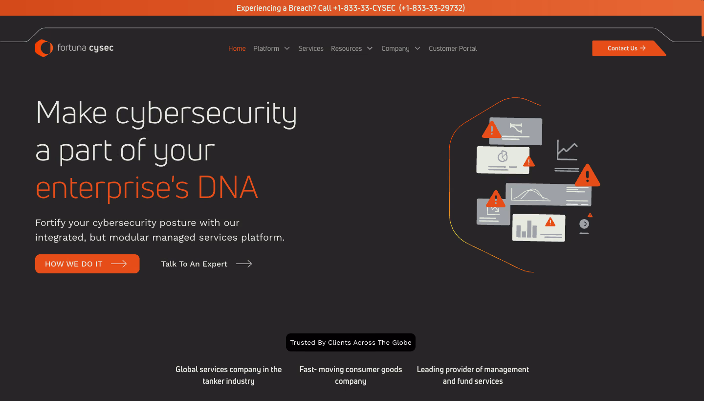 Fortuna Cysec website, the home page