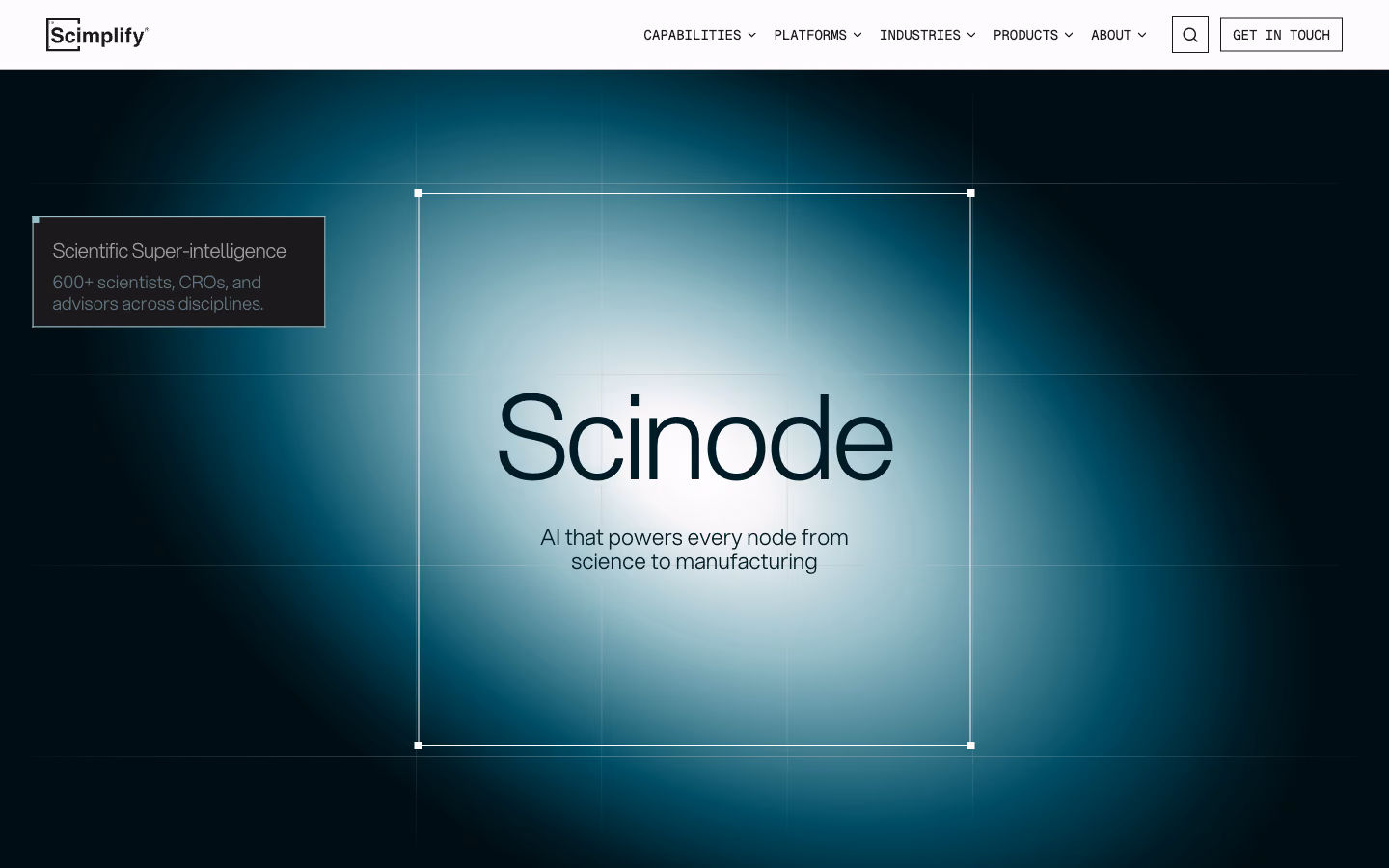 Scimplify website, scinode, the ai platform, given a section of its own